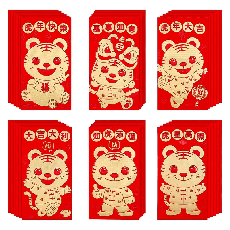 

36 Pieces Of 2022 New Year Red Envelopes Chinese Lunar Year Of The Tiger Lucky Money Red Envelopes Cute Cartoon Red