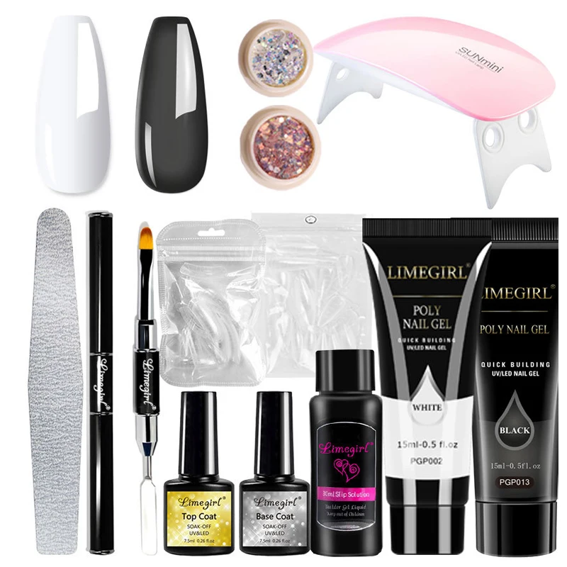 Nagelverlengingslijmset 15 ml Nagelverlengingslijm Dubbele kopborstel UV-lamp Kristallijmset