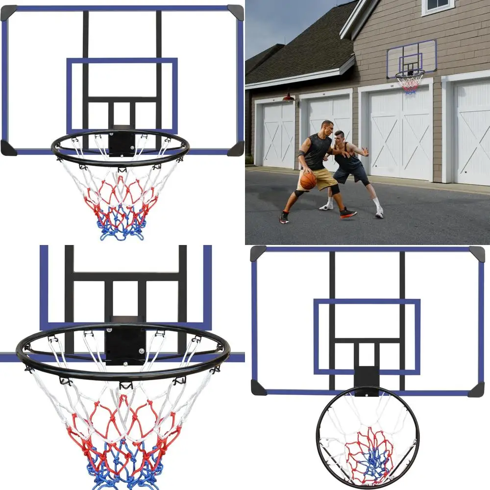 طوق كرة سلة متين للاستخدام الداخلي/الخارجي، لوحة خلفية مقاومة للكسر مقاس 45 × 29، إطار قابل للطي، شبكة مناسبة لجميع الأحوال الجوية للعب الدائري العام