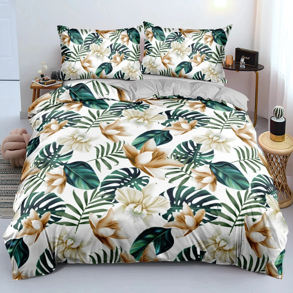 Garden Floral Duvet Cover Queen Farmhouse Botanical Bedding Set,Funky Wildflower Cottagecore Comforter Cover Flower Quilt Cover