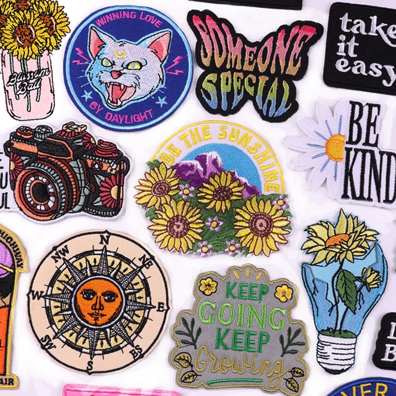 Cartoon Embroidery Patch Animal Cat/Rainbow Letter Patch Iron On Patches For Clothing thermoadhesive Patches On Clothes Jean DIY