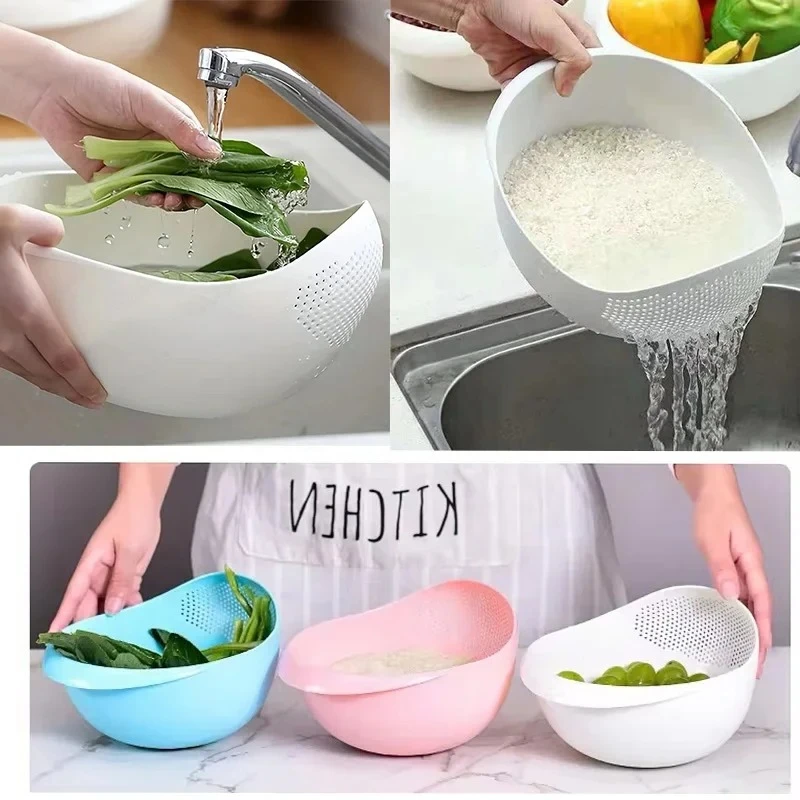 Rice Sieve Rice Drainage Basket Plastic Colander Kitchen Drain Basket Rice Bowl Fruit Vegetable Washing Strainer Basket Tools