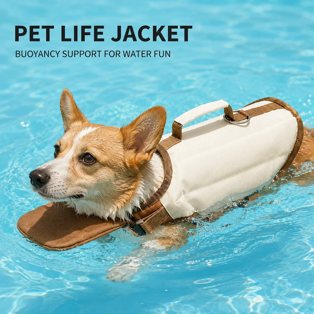 Adjustable Dog Life Jacket with Chin Support Rescue Handle D Ring Buoyancy Swim Vest for Pool Beach Lake Small Medium Dogs