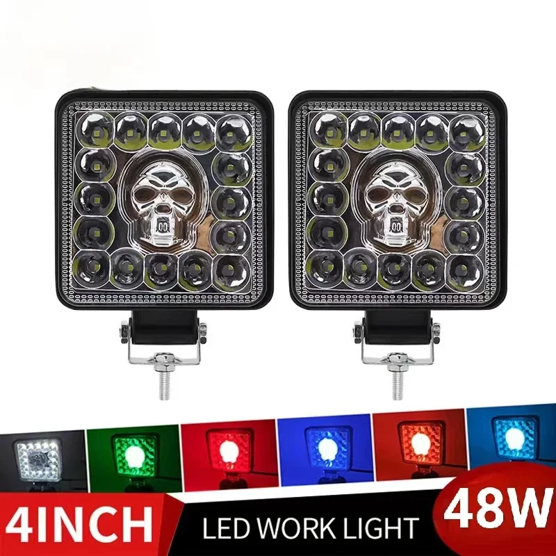 

4inch RGB LED Lights for Car Offroad 4x4 Skull Work Lights Bar Spot for Truck SUV Boat ATV Jeep Tractor Driving Light