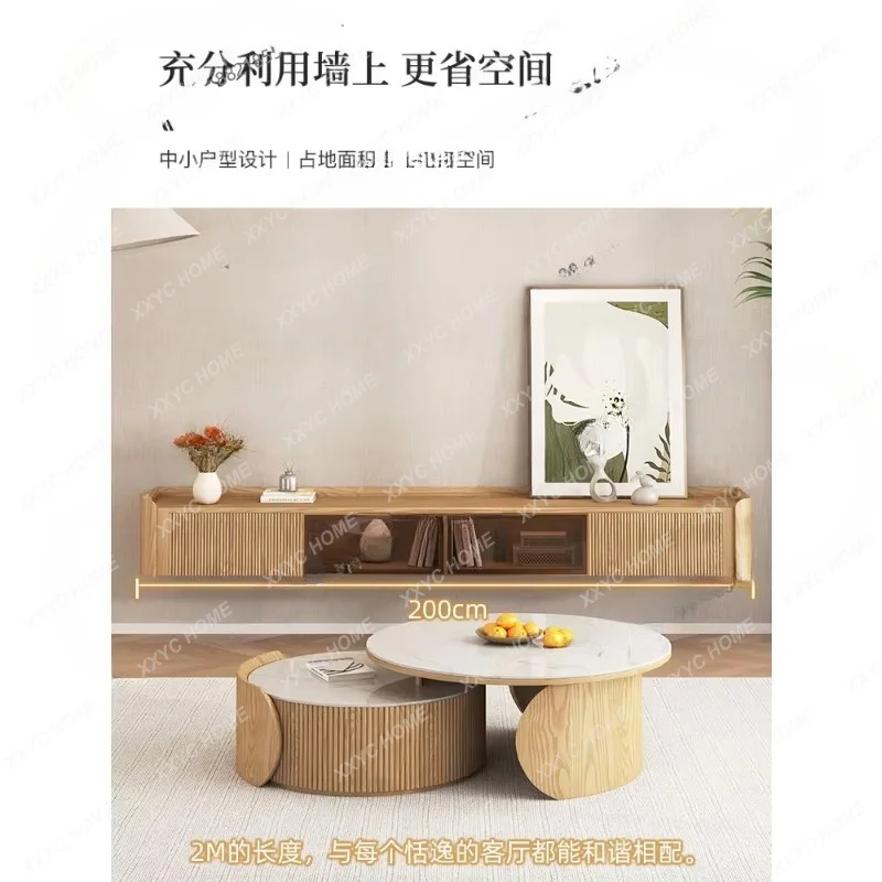 XXRound coffee table ash wood small apartment homestay household log wind wabi sandy wind solid wood size rock board coffee
