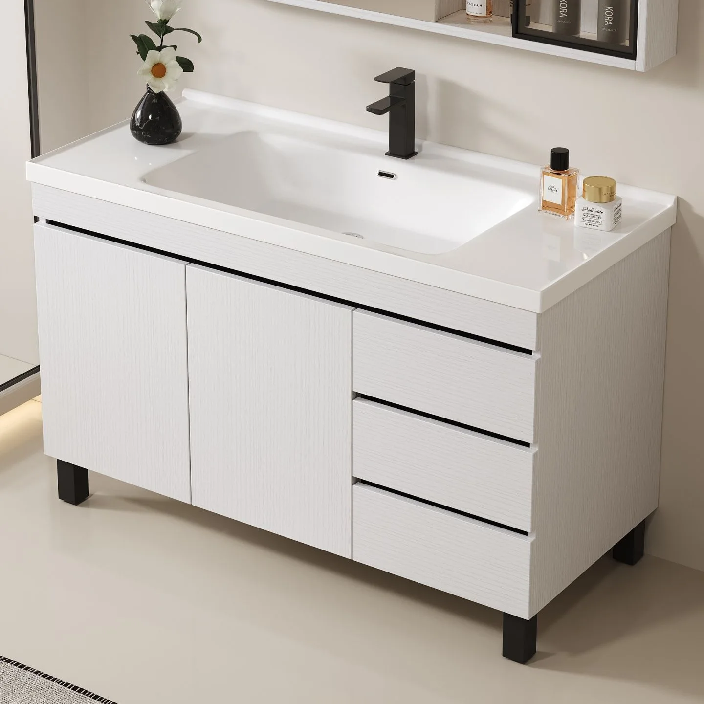 Solid wood bathroom cabinet, ceramic integrated bathroom washbasin combination, floor-standing washbasin, washbasin