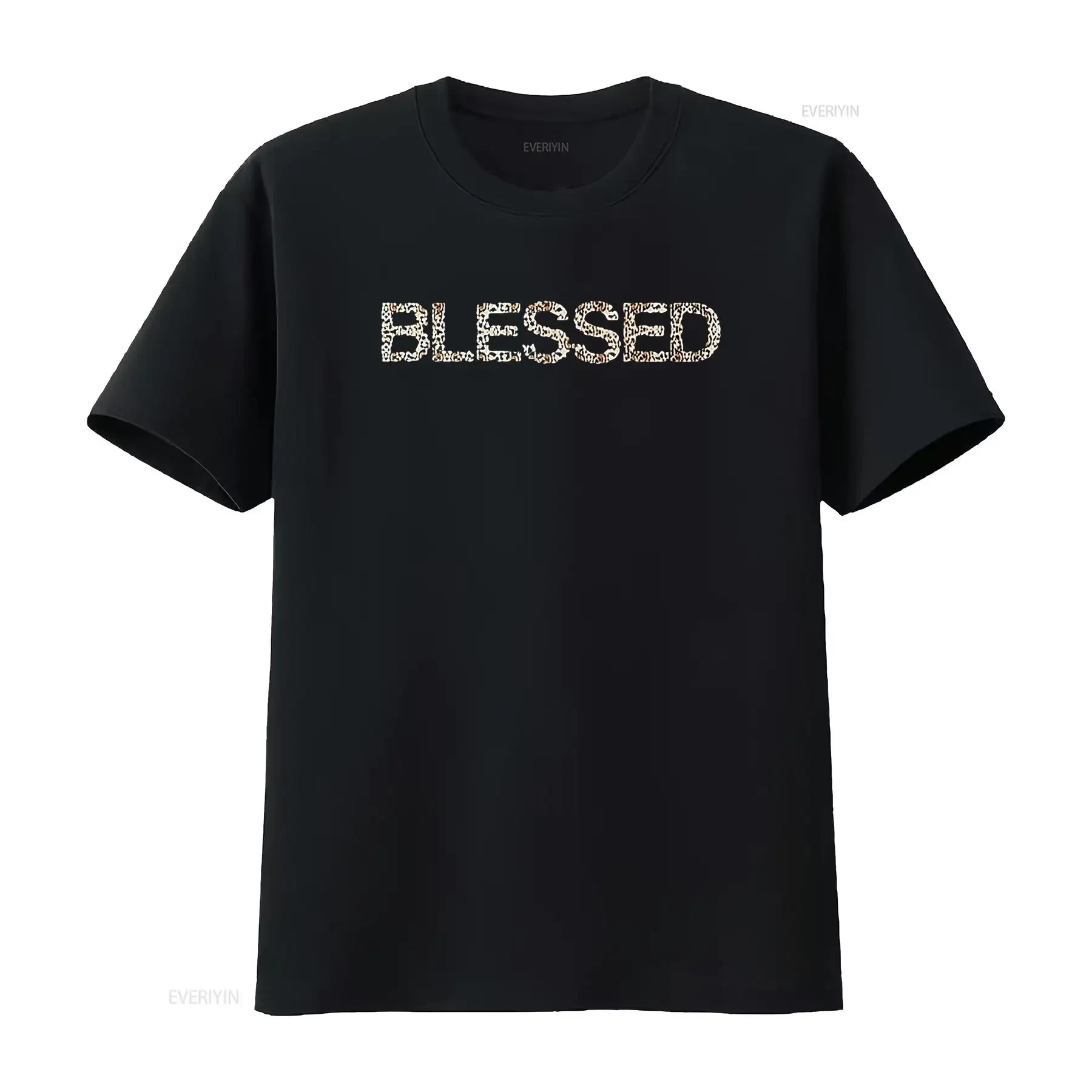 Womens Cool Blessed Leopard Cheetah Print T Shirt Black Large vintage Washed fashion homme Stylish Unisex Comfortable Soft