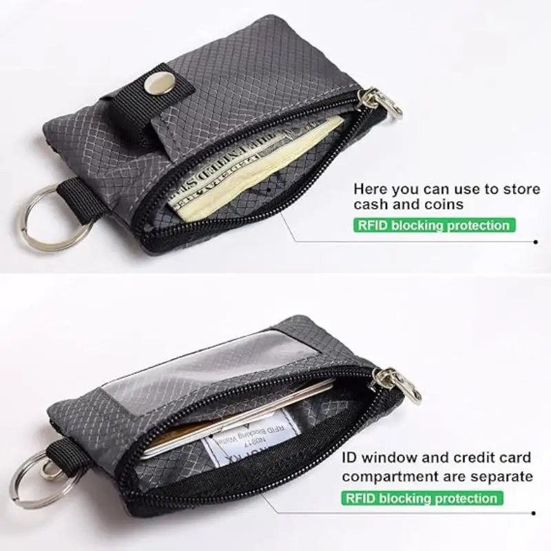 Dompet Tempat Kartu Identitas dengan Tali dan Resleting, Dompet Kartu Perjalanan Tipis Tahan Air dengan Gantungan Kunci untuk Pria dan Wanita