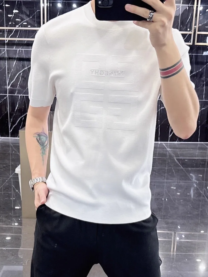 

Модный мужской вязаный шерстяной свитер с коротким рукавом, осень 2025, белый шерстяной вязаный базовый джемпер, городской стиль, удобный крой, круглый вырез