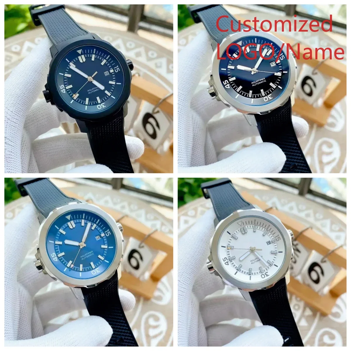 

A11 Store Customized Watch Mens Automatic Mechanical 44mm 904L Stainless Steel Black Blue Rubber Aquatimer Sports