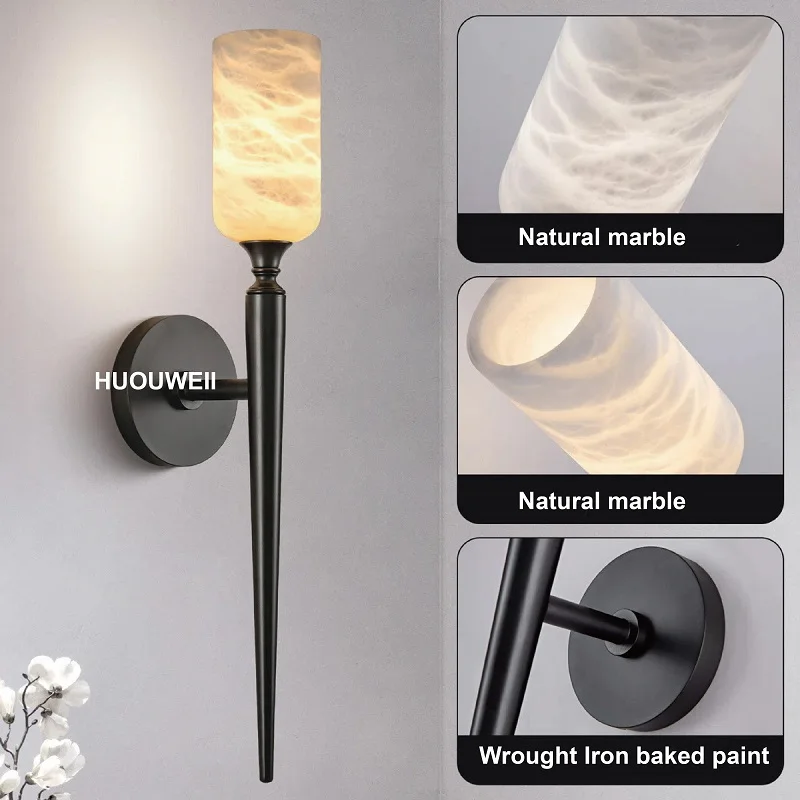 Marble Wall Lamp Bedroom Bedside Atmosphere Light LED Living Room Background Wall Aisle Long Pole Cylindrical Decorative Light