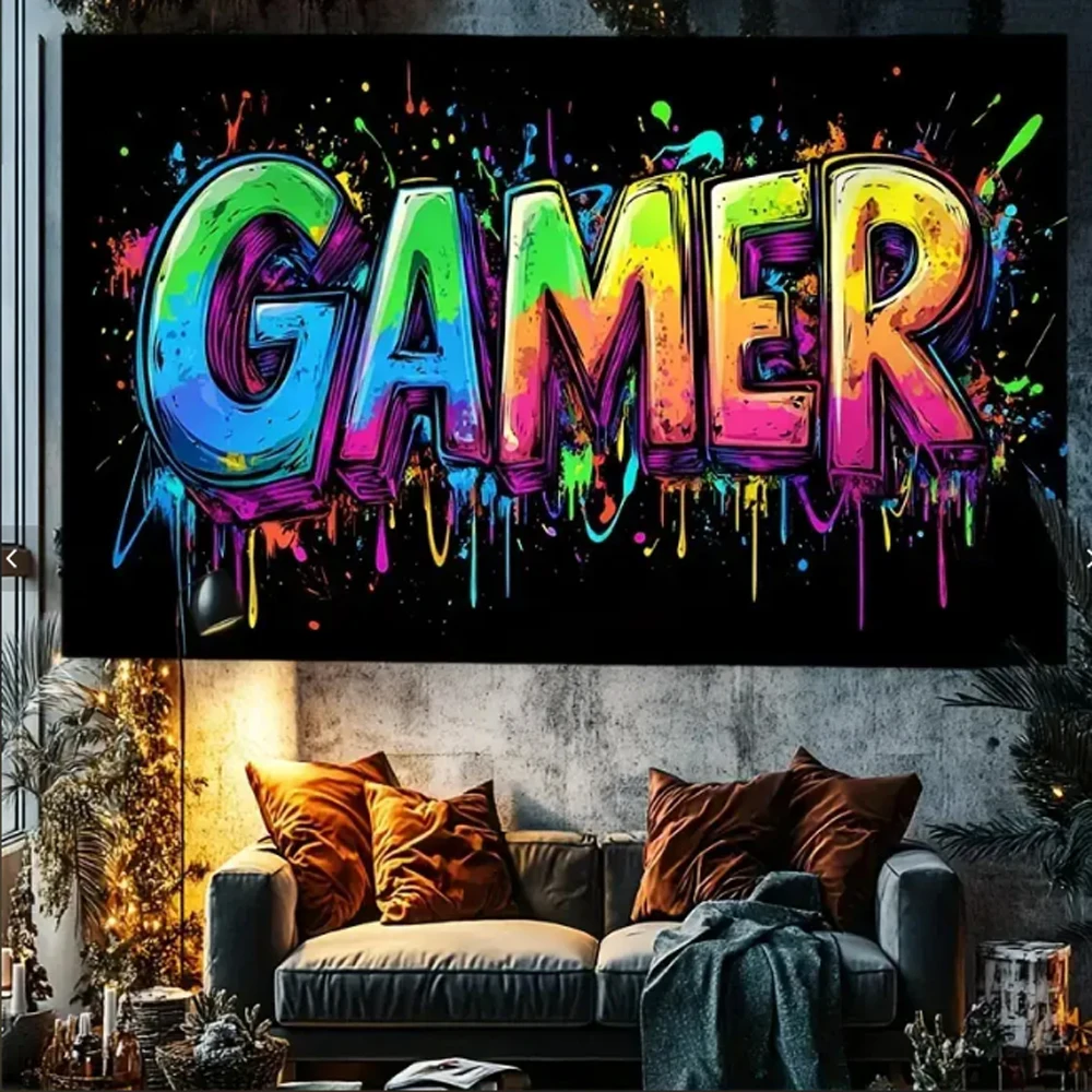 Vibrant Gamer Wall Tapestry Cool Colorful Graffiti-Printed Decorative Wall Hanging For BGaming Room Indoor and Outdoor Decor