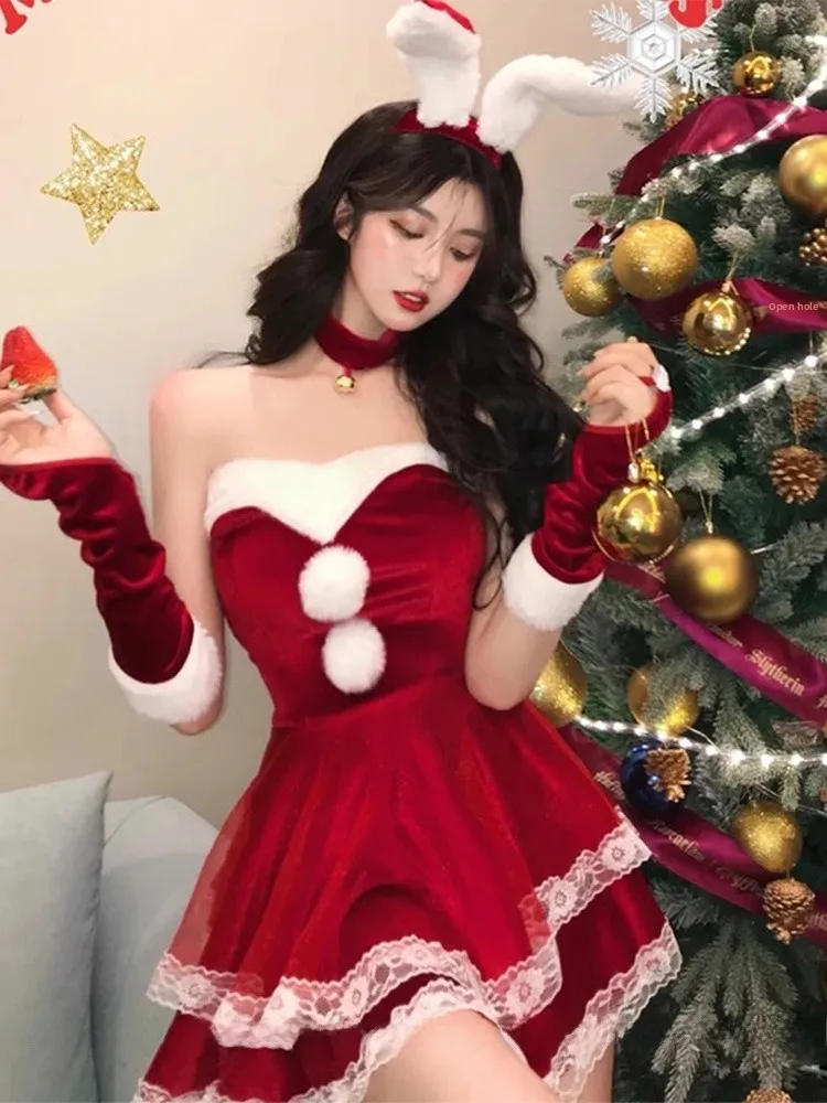 

Красный комплект ремонса, костюм кролика для девочек, юбка для выступлений на Хэллоуин, тематический комплект Cisas, корейский бархатный материал, женская мода