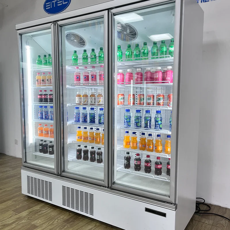 تخصيص العرض العمودي الفريزر التجاري تستقيم المبرد خزانة المواد الغذائية المجمدة مع باب زجاجي للسوبر ماركت