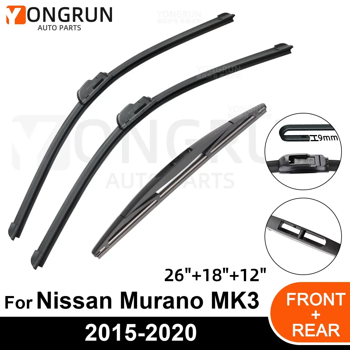 

Car Windshield Windscreen Front Rear Wiper Blade Rubber Accessories For Nissan Murano MK3 26"18"12" 2015 -2017 2018 2019 2020