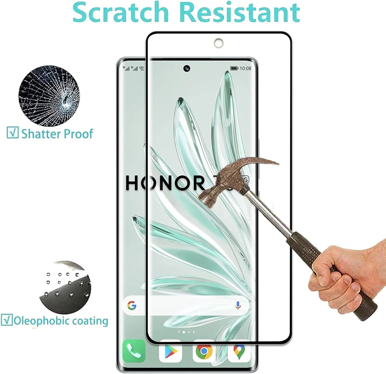 زجاج منحني لهاتف Honor 70 واقي شاشة زجاجي