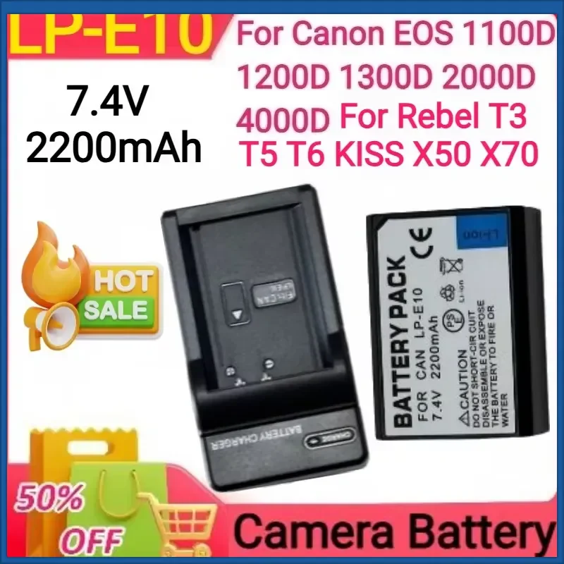 7.4V 2200mAh LP-E10 for Canon EOS 1100D 1200D 1300D 2000D 4000D For Rebel T3 T5 T6 KISS X50 X70 Camera Battery
