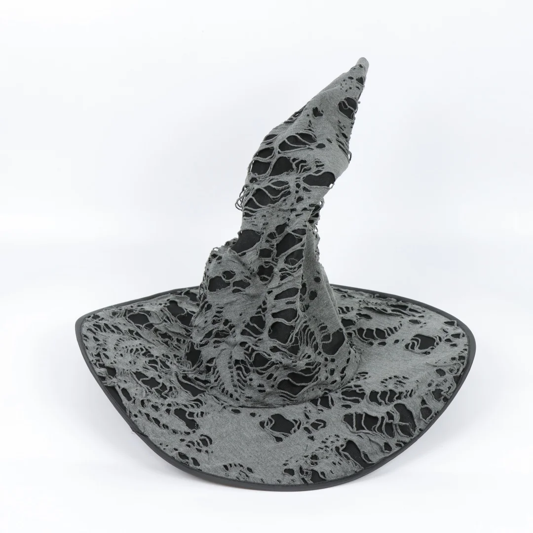 Halloween Distressed Witch Hat Spooky Lace Wizard Hat Cosplay Party Fancy Dress Props