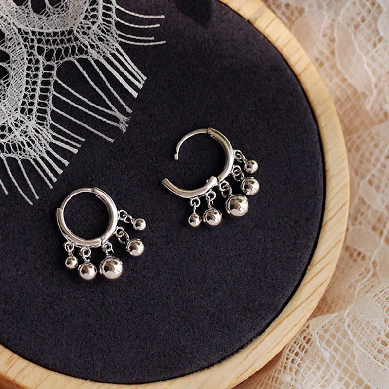 Fashion 925 Silver Plated Tassel Round ball Hoop Earrings for Women Girls Punk Ear Party Jewelry Gift e2456