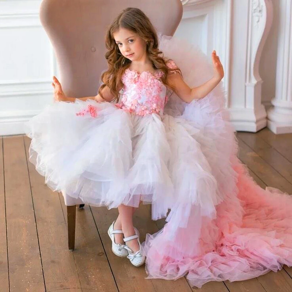 Tulle Printed Fishtail Dress Flower Girl Dress Princess Ball Beauty Pageant First Communion Kids Surprise Birthday Present