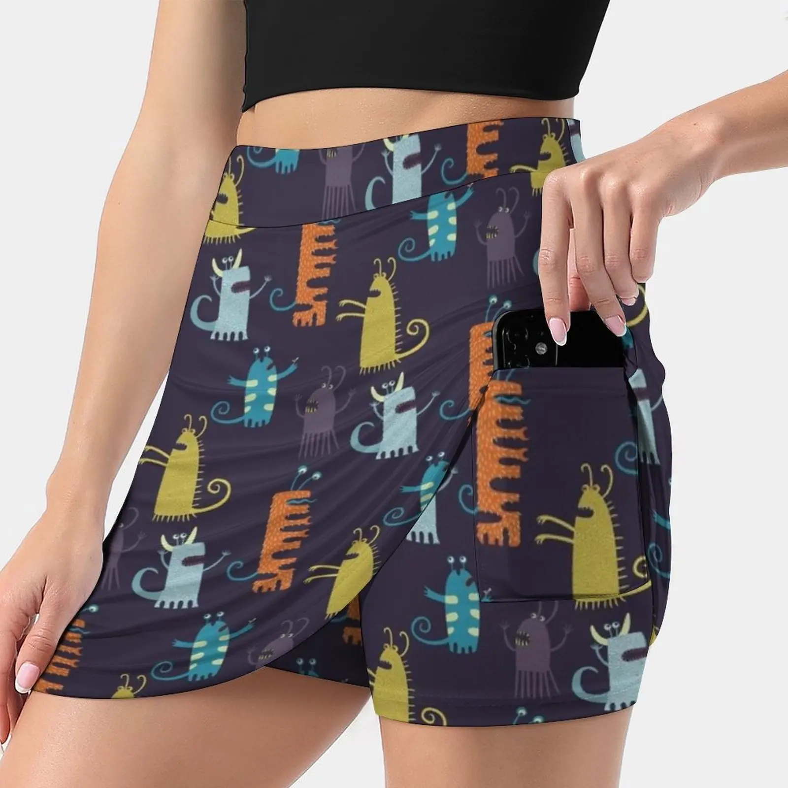 Secretly Vegetarian Monsters Women's skirt With Hide Pocket Tennis Skirt Golf Skirts Badminton Skirts Running skirts Monsters