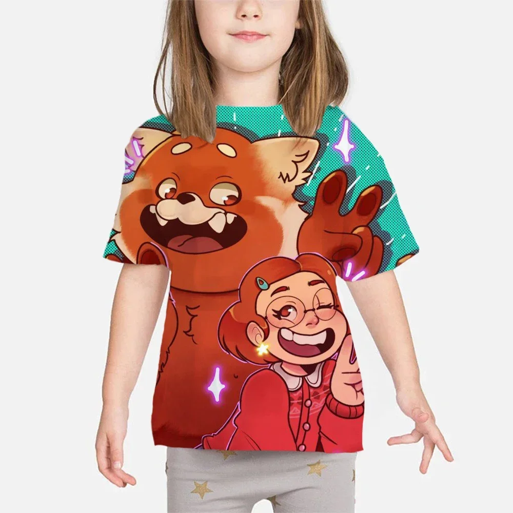 2024 Summer Disney Panda Princess Cartoon 3D Print Girl's Clothing Disney Red T-shirt Kawaii Bear T-shirts Tops