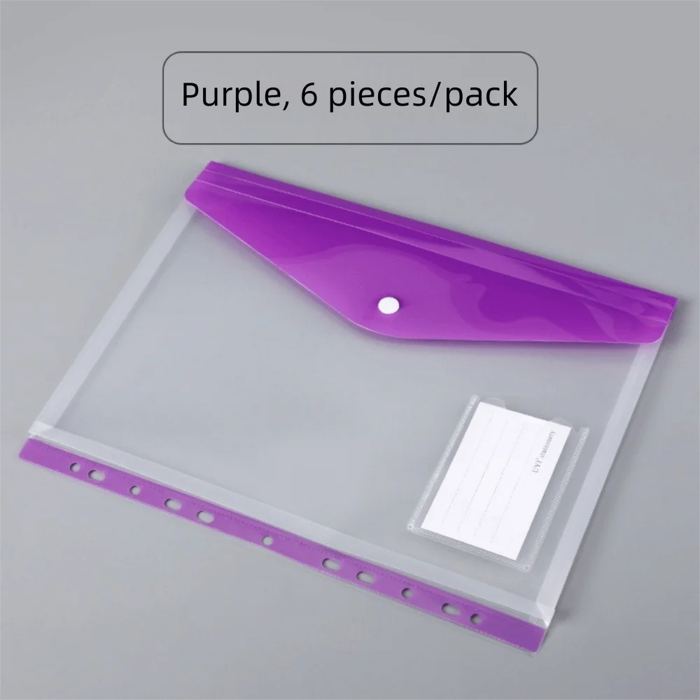 

6 pcs Simple Design Plastic Binder Folders Clear 11 Holes Punched Pockets A4 Snap Closure Label Loose-Leaf Home Office