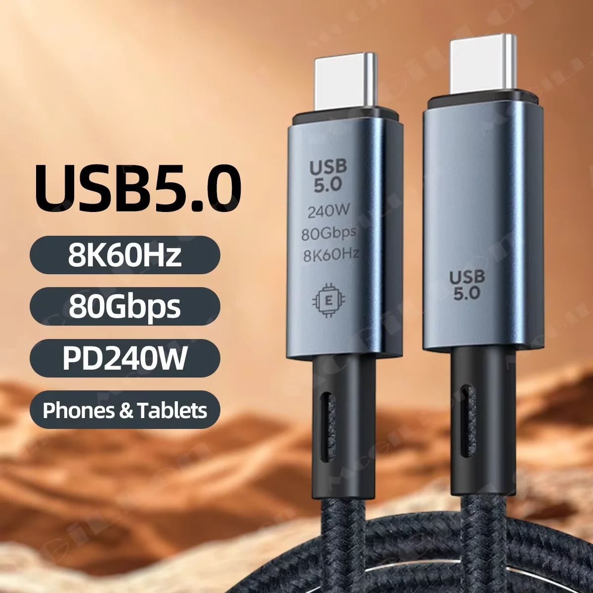 USB5 Cable 80Gbps 240W 8K for Thunderbolt 5 Type C Fast Charging Thunderbolt 4 USB 5.0 USB-C to C Data Transfer Cable for Laptop