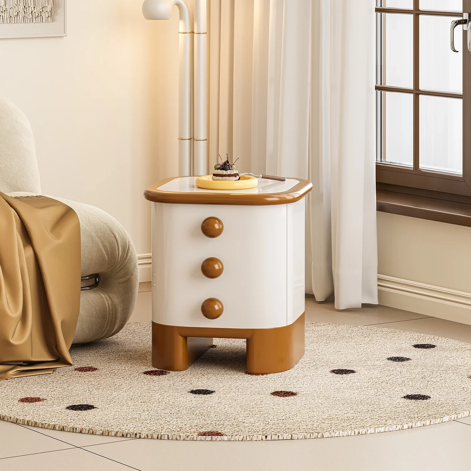 Ball bedside table Bedroom cream wind color matching Bedside table Simple household white drawer Locker