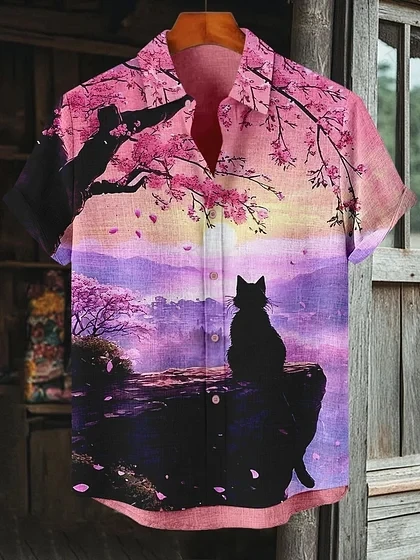 

Гавайские рубашки с забавным котом и собакой, мужская одежда, гавайская рубашка с короткими рукавами и 3D принтом в виде акулы, пляжная рубашка с лацканами, праздничная рубашка