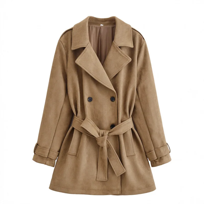 

Женское длинное двубортное пальто с поясом и поясом, осенняя ветровка, верхняя одежда средней длины, Faionable Sli