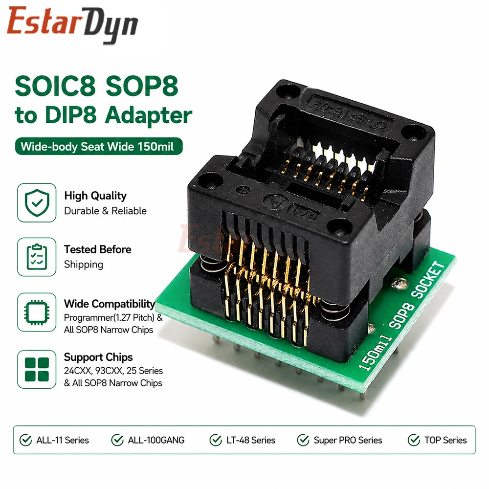 Estardyn SOIC8 SOP8 to DIP8 150mil Wide Body IC Test Programmer Adapter Socket