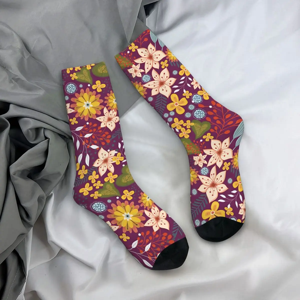 Kaus kaki kompresi Vintage pria, kaus kaki kompresi Vintage uniseks, pola Harajuku bermotif, kaus kaki kru baru