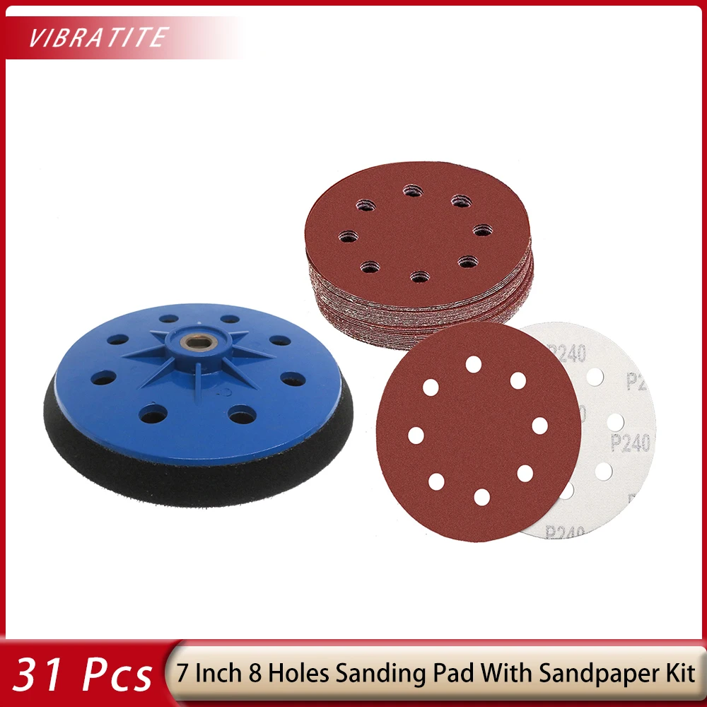 

31 Pcs 7 Inch 8 Hole Hook and Loop Abrasive Sandpaper With Sanding Pad for Drywall Sander Hook and Loop