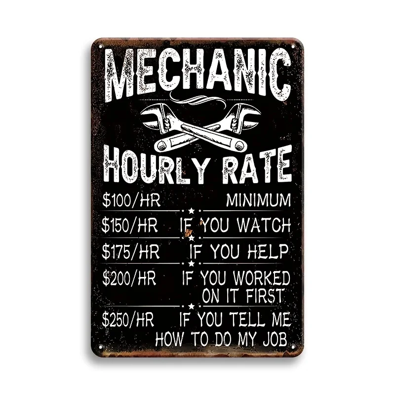 , Garage Decor, Mechanic Hourly Rate Garage Car Signs Decor, Mechanics Automotive Man Cave Bar Vintage Man Cave Car Funny Retro