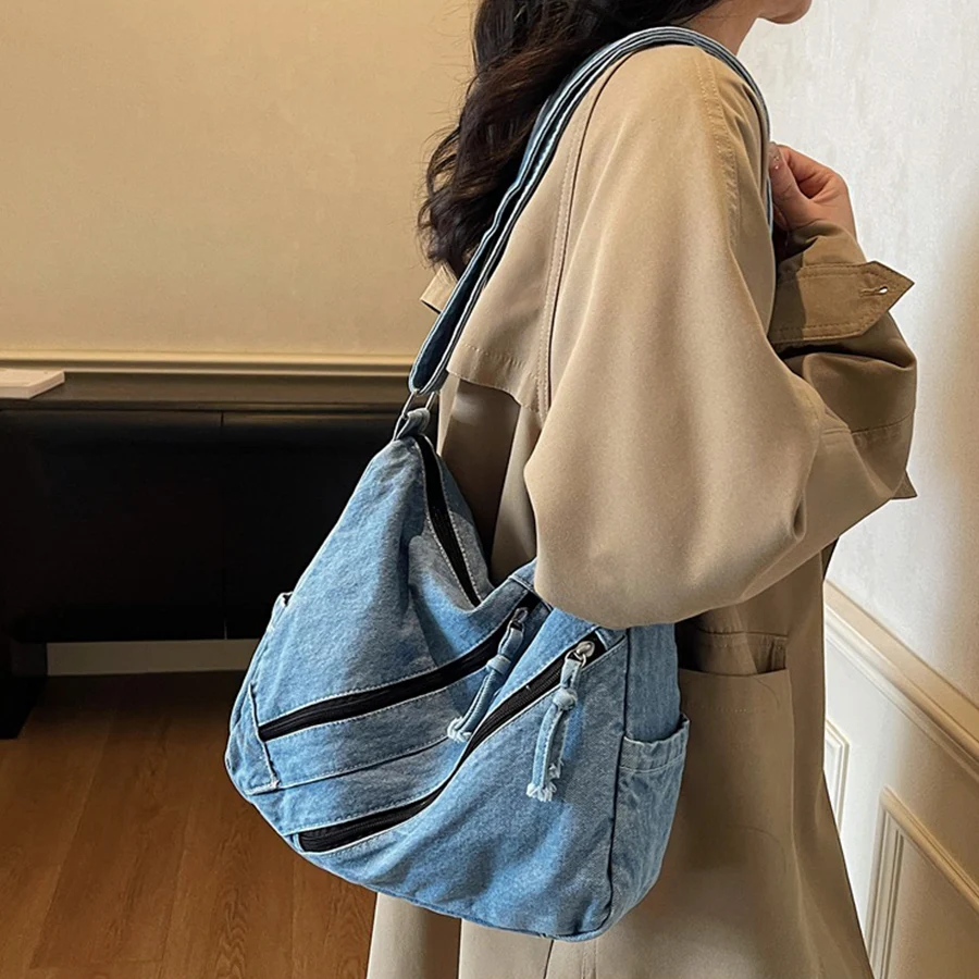 Women Bags Jeans - Large Capacity Messenger Bag Multi-pockets Satchel