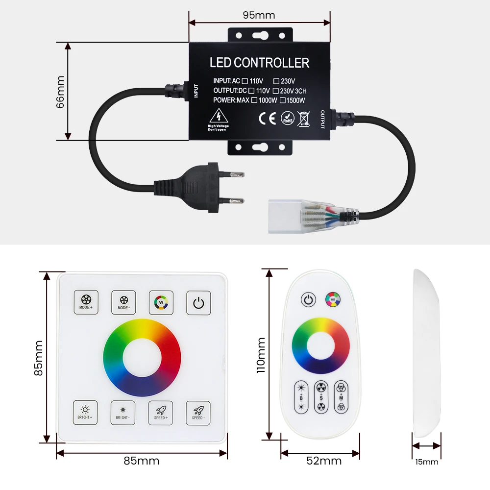 

AC220V 110V Dual Control LED Controller Touch Remote Control + Touch Panel RGB Controller for 10mm PCB RGB 5050 Neon Light Strip