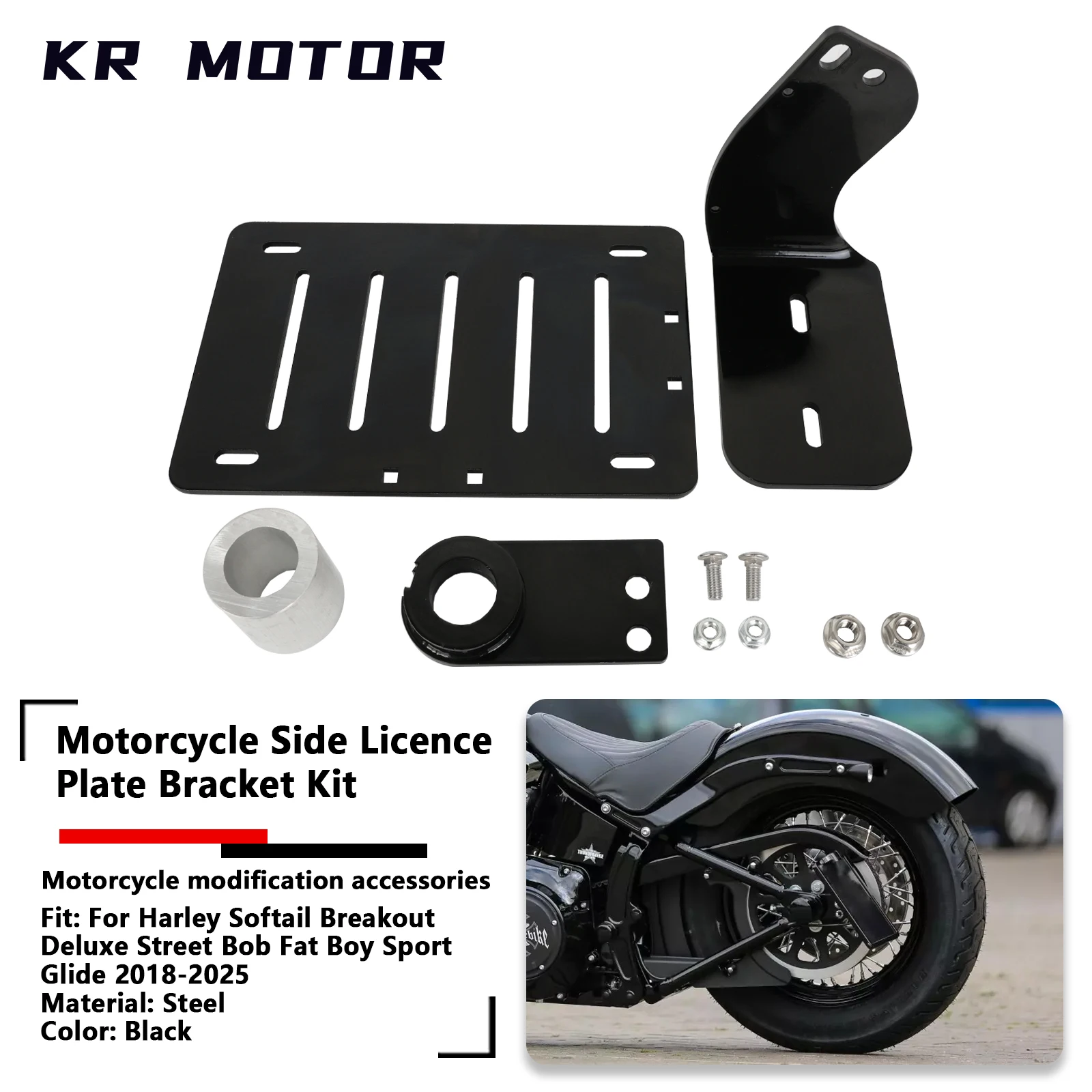 

Fit For Harley Softail/Breakout/Deluxe/Street Bob/Fat Boy/Sport Glide 2018-2025 Motorcycle Side License Plate Fixing Bracket Kit