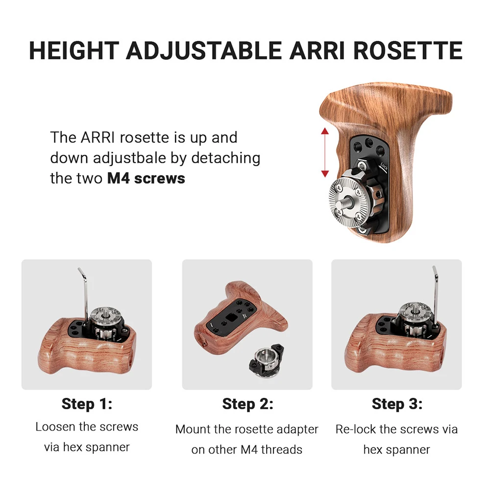 SmallRig For Sony a7II/a7RII/a7SII Camera Cage Right Side Wooden Handle with ARRI Rosette for Shoulder Mount Support Rig - 1941