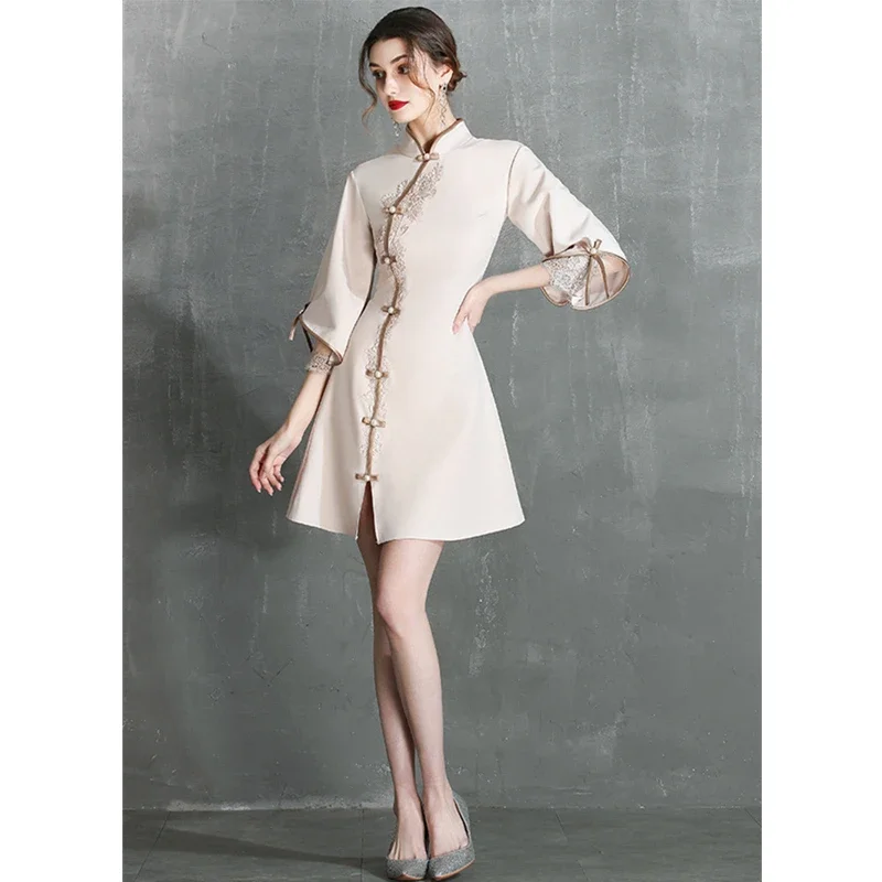 فستان تشيباو صيني تقليدي للنساء ، شيونغسام دانتيل عتيق ، ملابس حفل زفاف أنيقة مثيرة ، الخريف