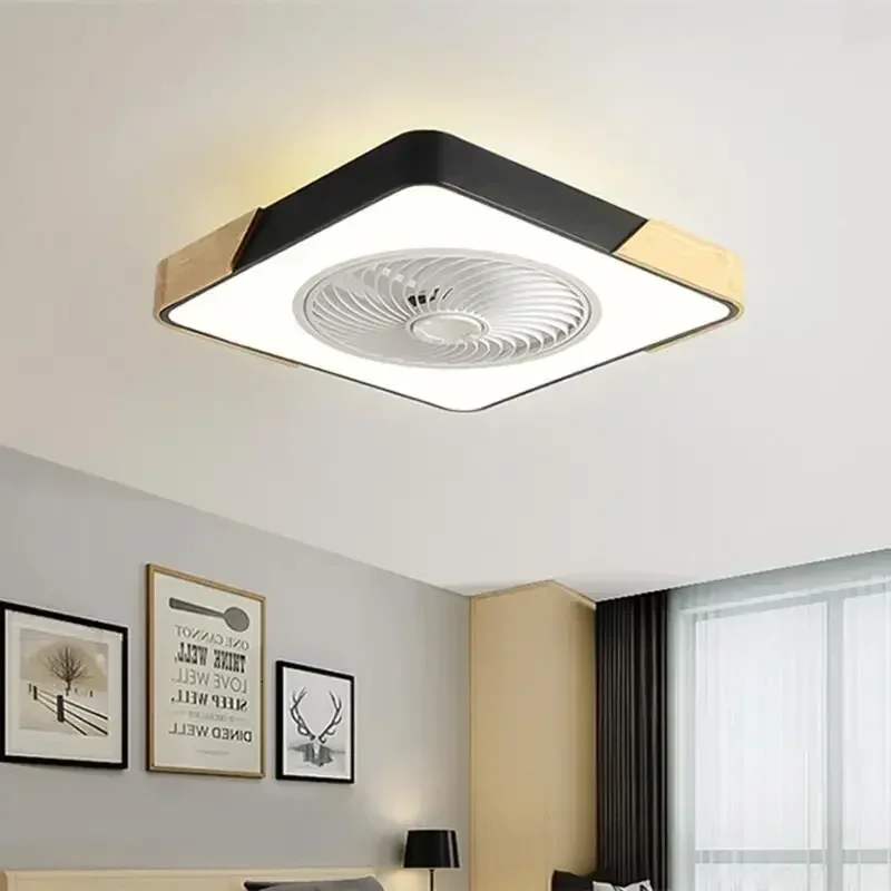 Ventilador de techo redondo y cuadrado para dormitorio, luz Led de madera Simple, diseño de estilo japonés, 110V, 220V, control remoto por aplicación