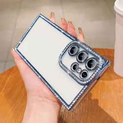 Electroplated Sparking Diamond Transparent Case For Samsung Galaxy S25 S24 Ultra Plus Full Camera Protection Shockproof Cover