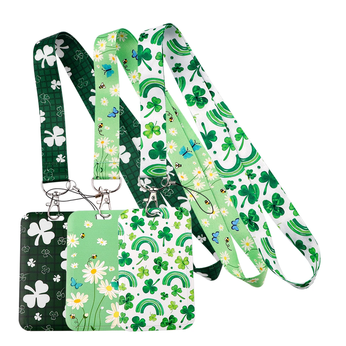 Grünes Kleeblatt-Gänseblümchen-Lanyard, Umhängeband für Schlüsselanhänger, Ausweishülle, Ausweishalter, Handy-Hängeseil, Schlüsselanhänger, Zubehör, Geschenke