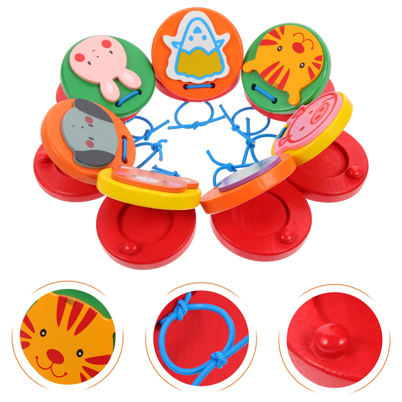 

7pcs Wooden Castanet Animal Clappers For Preschool Musical Instruments Percussion Playset Educational