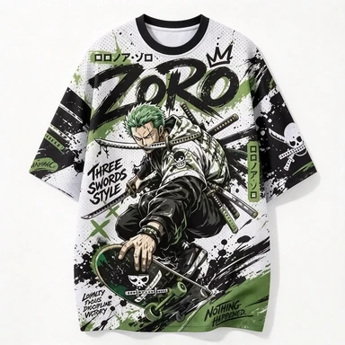 One Piece King Solon Green Black Splash Ink Graffiti Mesh Jersey Three Blade Flow Skateboarding Ink Style Casual Wear Trendy Top