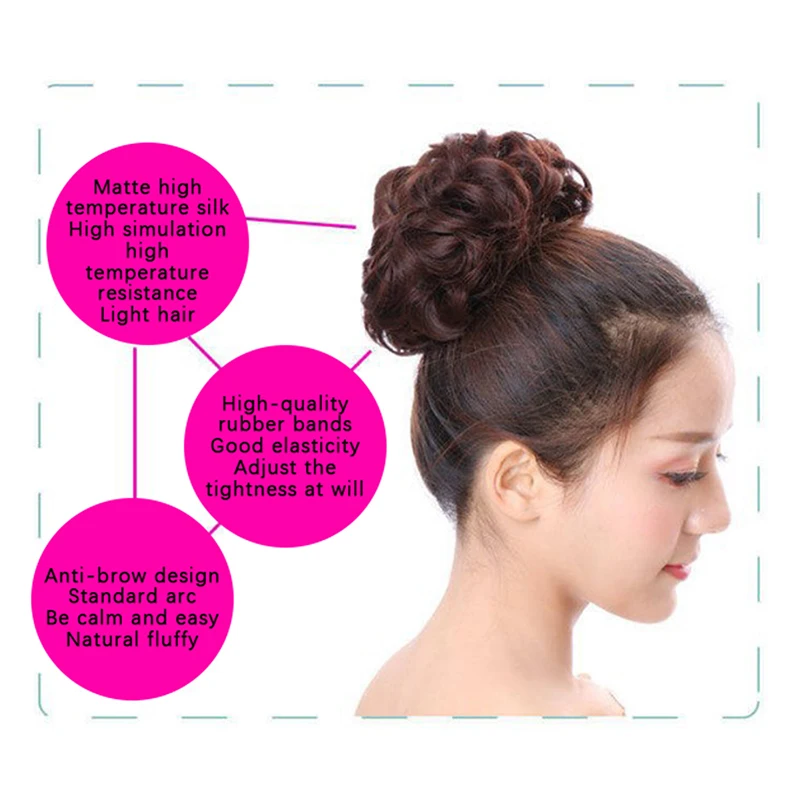 الاصطناعية فوضوي كعكة Chignon دونات غاري براون اللون كعكة الشعر وسادة مرونة الشعر حبل المطاط الفرقة وصلات شعر