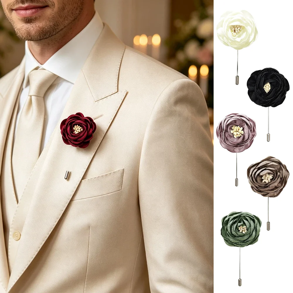 1pc Fabric Rose Chest Flower, Men's Suit Plug in Brooch, Wedding Banquet Annual Meeting Anniversary Suit Dress Brooch Decoration