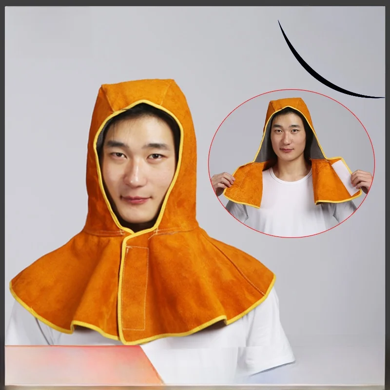 

Thiened Кожаная сварочная шапка с шарфом для лица, пылезащитная, ветрозащитная, термостойкая, защита от ожогов, шапка для ...