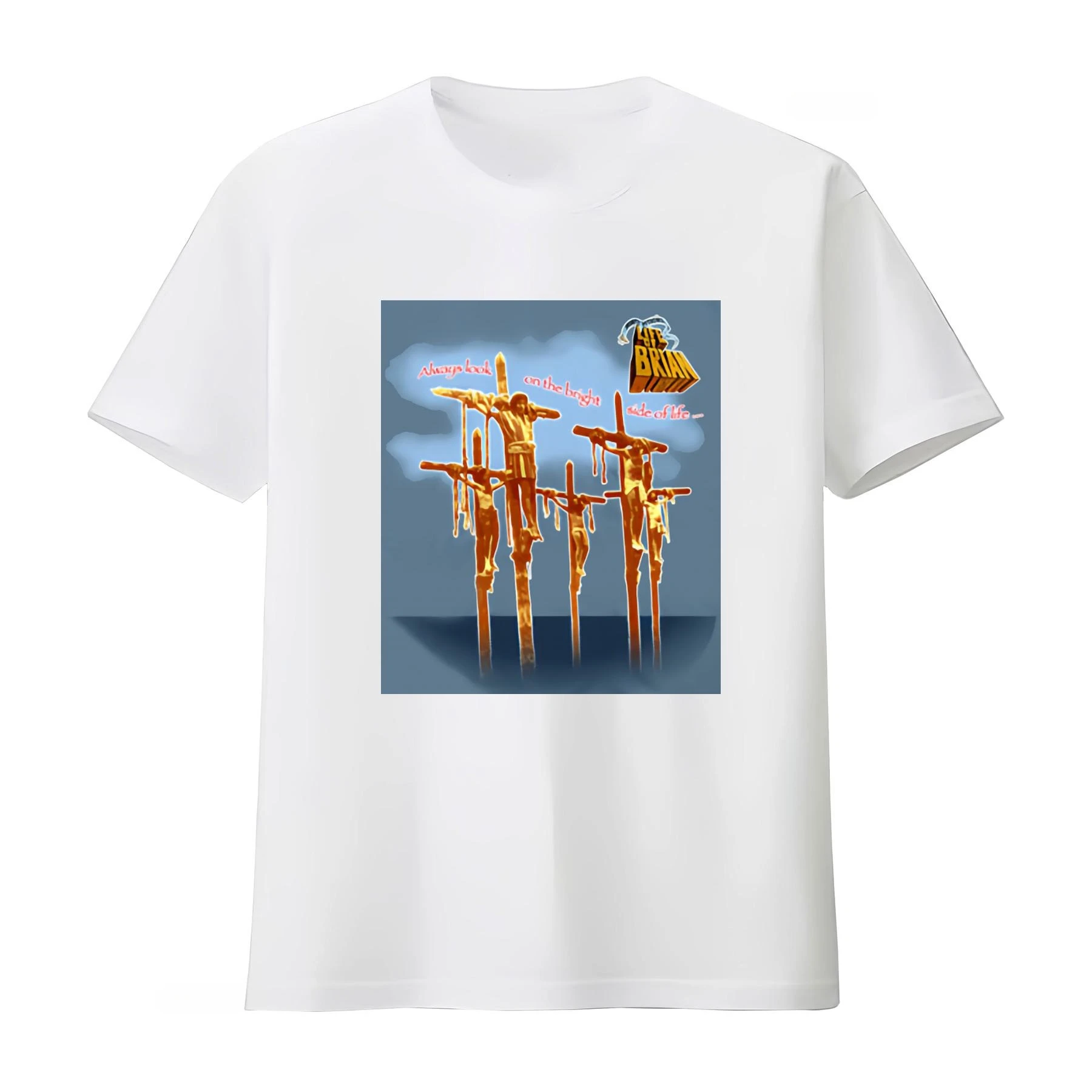 Monty Python Life of Brian Liquid Blue Men's T Shirt Featuring Iconic Cross Scene and 'Always Look on The Bright 2026 Summer Top
