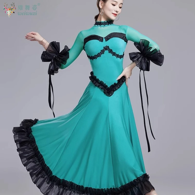 Abito da competizione di fascia alta per ballo da sala Temperamento elegante Gonna altalena grande Tango Valzer Costume da spettacolo di danza moderna